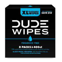 DUDE Wipes Flushable Wet Wipes XL Fragrance Free 400 Count 8 Packs Vitamin E
