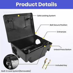 12 Pack Key–Required Rat Bait Stations & Mouse – 6 Large black