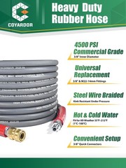 3/8″ Pressure Washer Hose 35 FT — 4500 PSI Steel-Braided Non-Marking