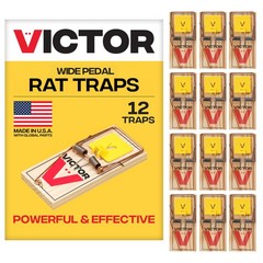Victor M205 Wide Pedal Humane Snap Rat Traps Indoor for Home, 12 Traps, Wood