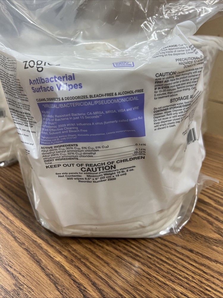 Zogics Antibacterial Surface wipes – 800 Wipes Each 8.5” X 6”