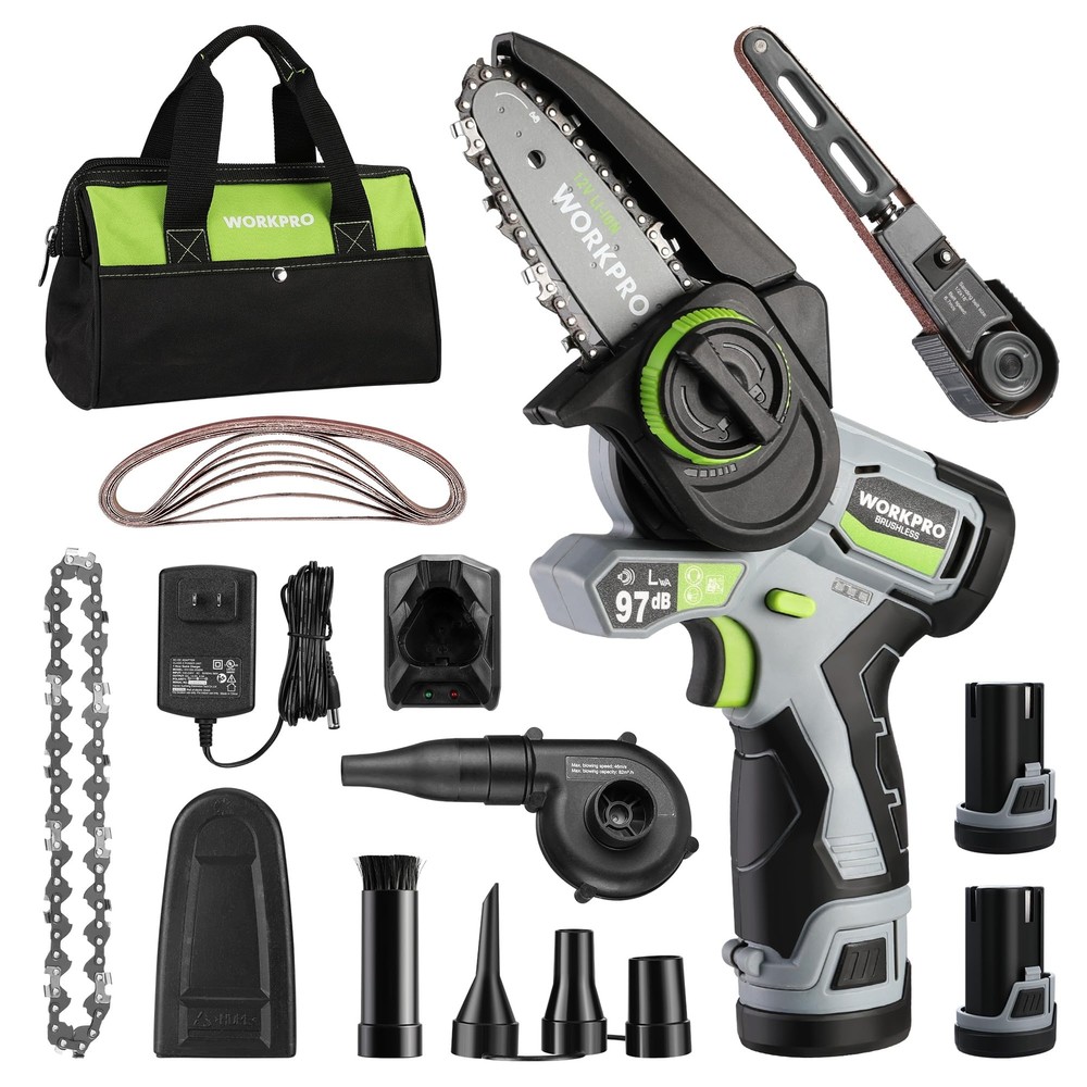Cordless Detail Belt Sander Mini Chain Saw Electric Blower 3-in-1 Power Tool Kit