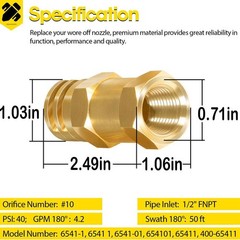 Boomless Spray Nozzle 1/2″ FPT #5 Orifices (90° and 180° Caps) 2.0 GPM @ 40 PSI