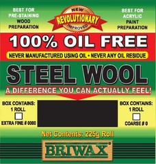 Oil Free Extra Fine Steel Wool Grade 0000 by Briwax, 225 Grams
