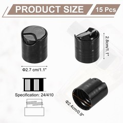 15Pcs Black Disc Top Caps Replacement 24/410 Press Disk Cap 1.1×1.1×0.9”