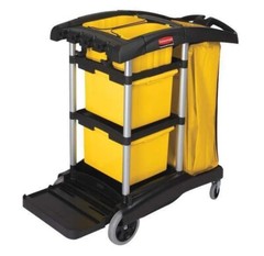 Rubbermaid FG9T7300BLA HYGEN Microfiber High-Capacity Janitor Cart with Bins