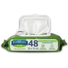FitRight Aloe Fragrance-Free Quilted Wet Wipes, Pack of 48, Original Version