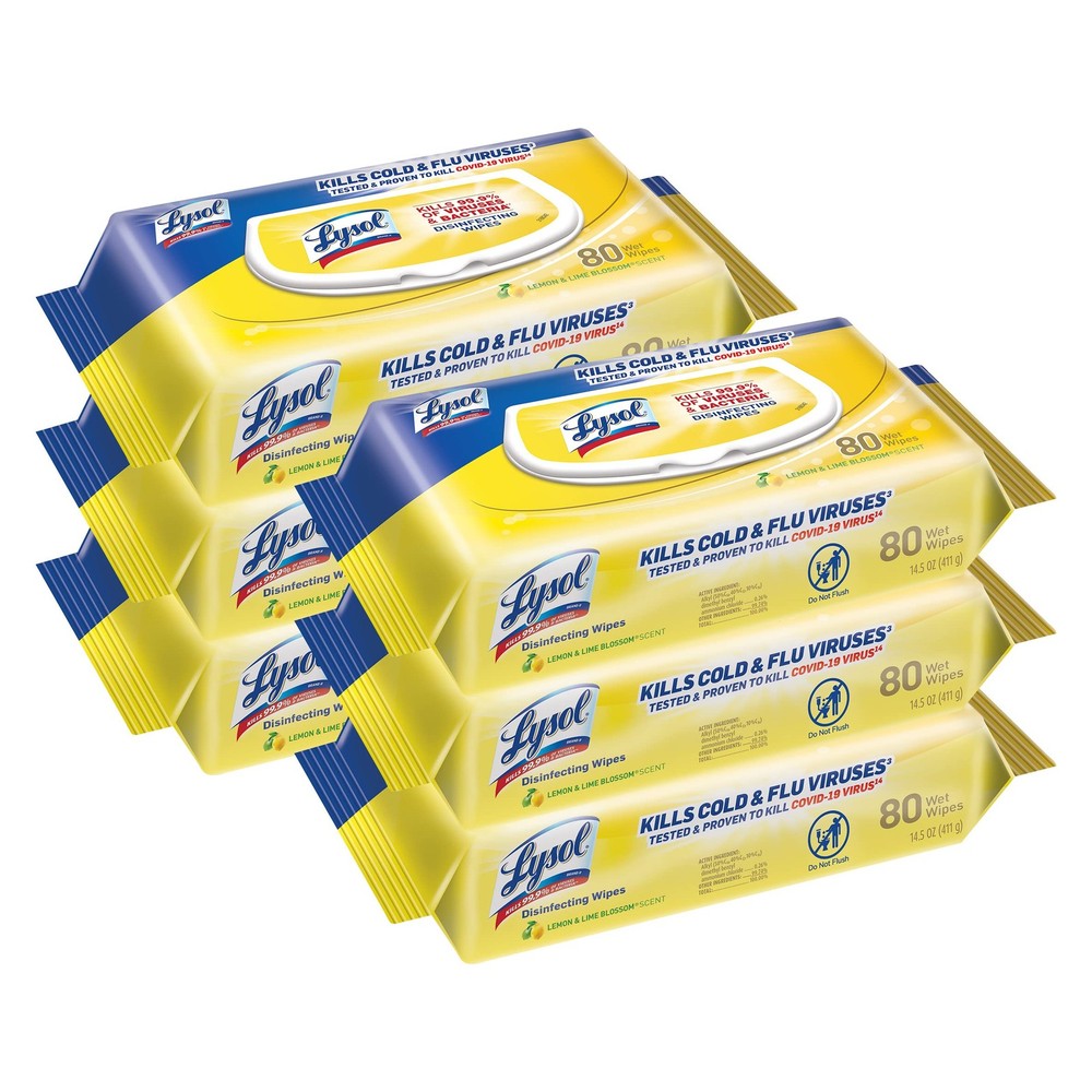 Lysol Handi-Pack Wipes, Lemon and Lime Blossom, 80 ct ( pack of 6 )