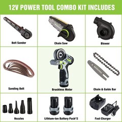 3-in-1 Mini Chain Saw Electric Blower Cordless Detail Belt Sander Power Tool Kit