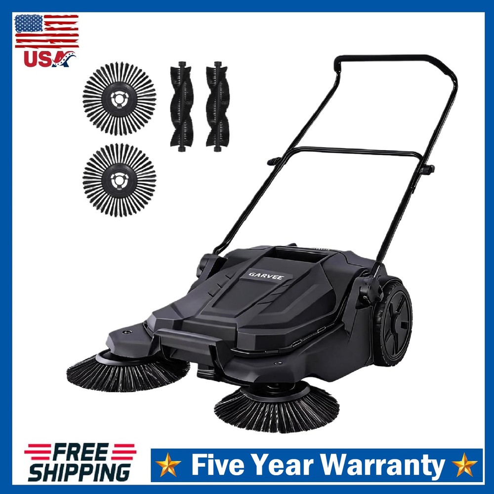 Walk-Behind Hand Push Floor Sweeper ,25.6 inch Sweeping Width Manual for Garage