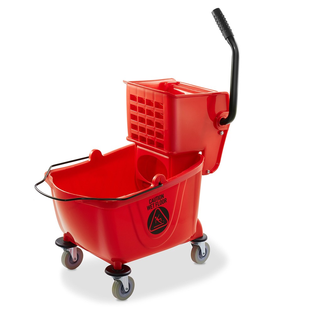 Commercial Mop Bucket & Side Press Wringer – 26 Quart Red