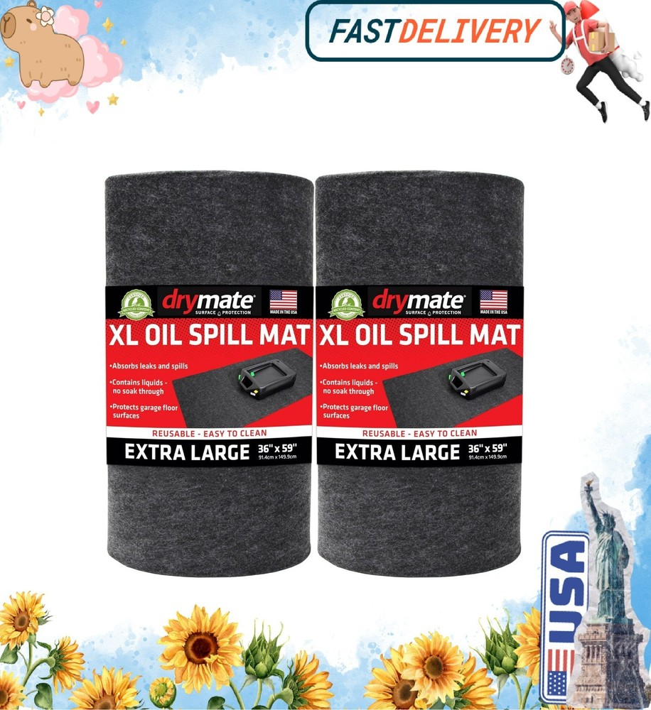 XL Oil Spill Mat (36″ x 59″) (2-Pack), Premium Absorbent Oil Pad, Reusable