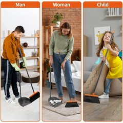 Long Handle Broom with Dustpan Combo Set for Office Home Kitchen Lobby Orange