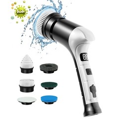 Electric Spin Scrubber, Cordless Household Cleaning Brush with 6 Black