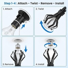 QWORK Professional Light Bulb Changer Kit – 3 Piece Set – 2.25 inches, Black