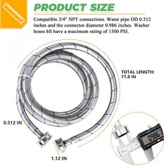6Ft Stainless Steel Washing Machine Hoses :Length 71.8″, Blue&Red