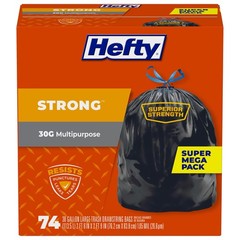 Hefty Strong Large Trash Bags Black 30 Gallon 74 Count E85274