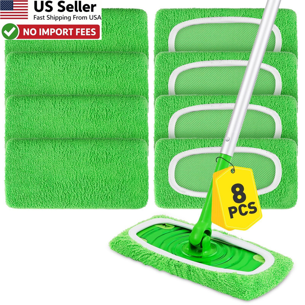 8Pcs Reusable Microfiber Mop Pads Swiffer Compatible Washable Wet Dry FROM USA