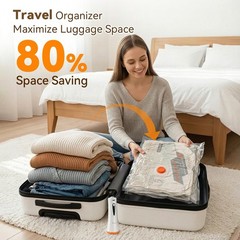 Vacuum Storage Bags for Travel with Rechargeable Air Pump, 12 Pack White
