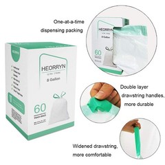 8 Gallon Drawstring Trash Bags-0.79 Mil Ultra 1 Count (Pack of 60), Green