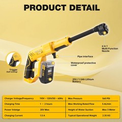 20V Cordless Pressure Washer Max 560 PSI High Pressure Power Washer Portable …