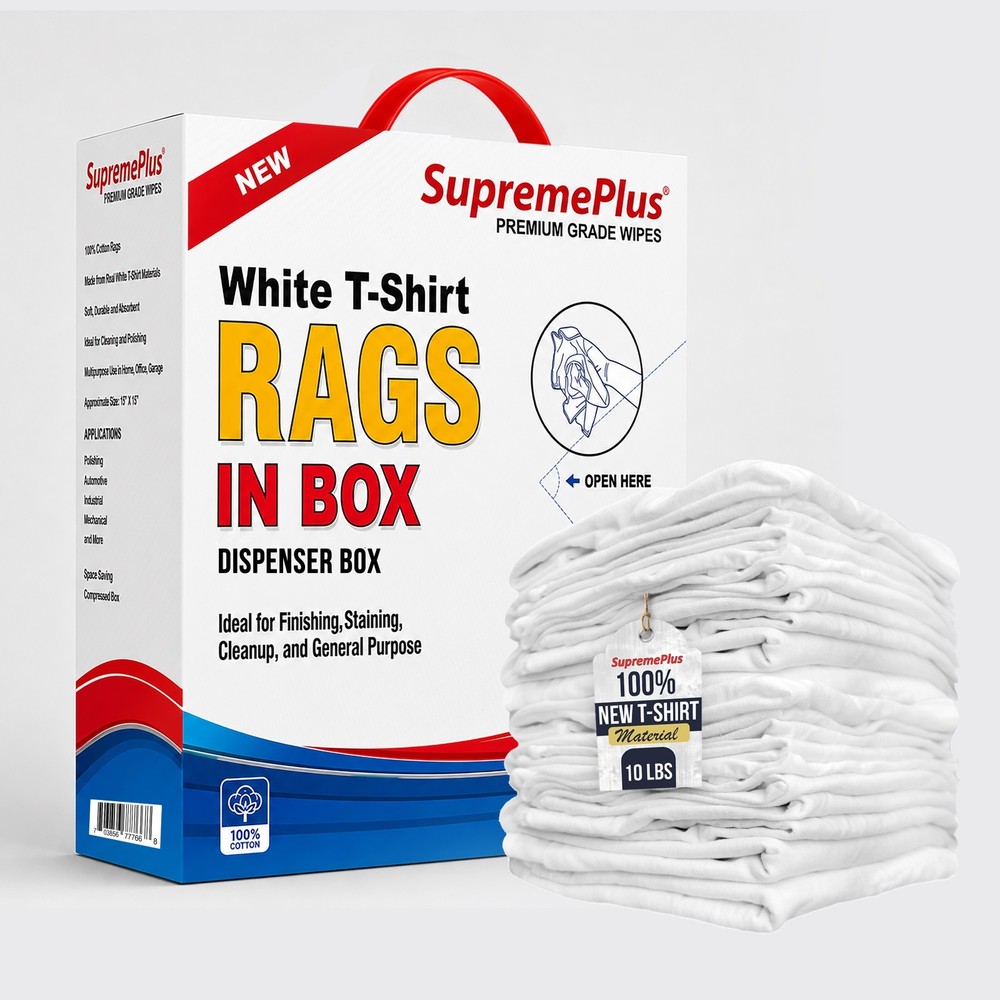 New White Knit T-Shirt Rags 10 lbs. Compressed Box Multipurpose Cleaning Cloths