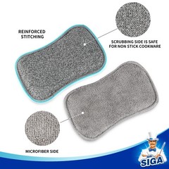 MR.SIGA Dual-Sided Scrub Sponges, Long lasting, Reusable 6.5*3.8*1.0 in, Gray