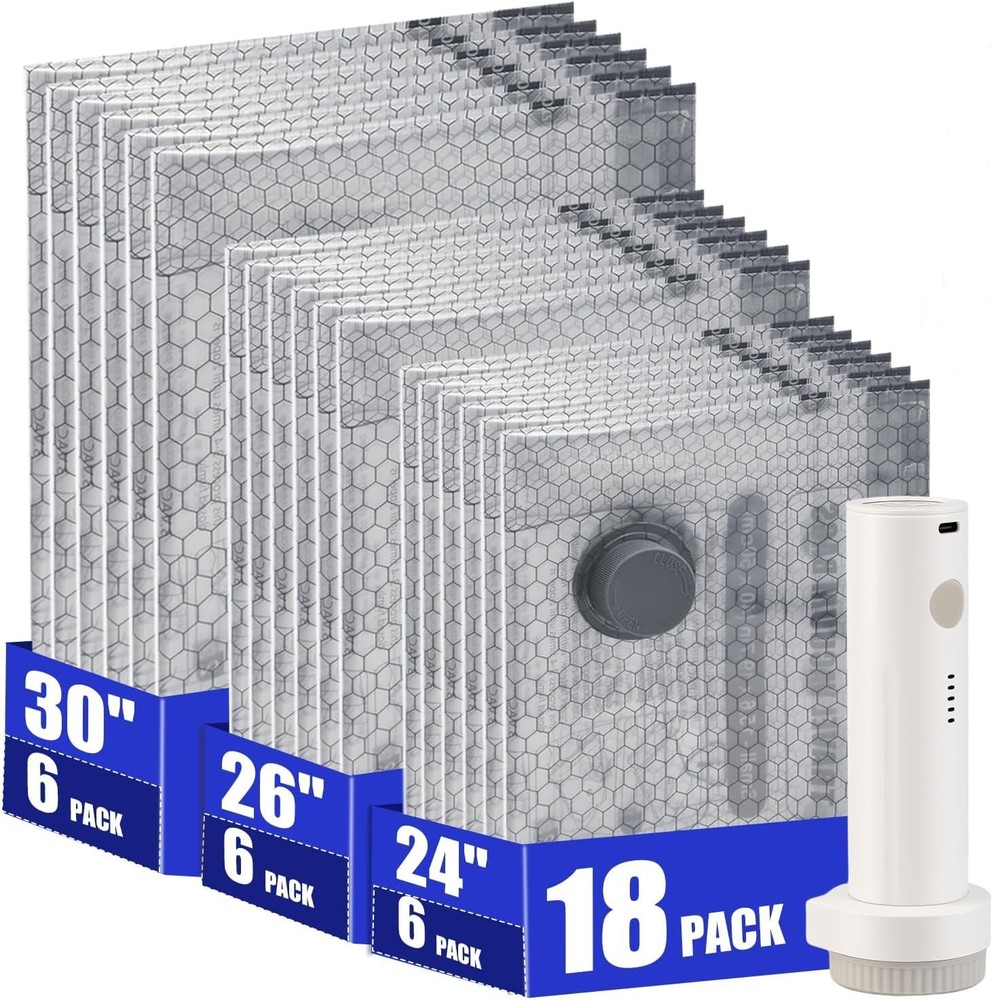 18 Pack Vacuum Storage Bags for Travel with Rechargeable Cordless Pump, Vacuum