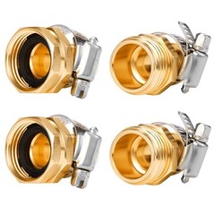 Sanpaint Garden Hose Repair Connector with Clamps, 3/4 inch or 5/8 inch, Gold