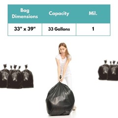Black Star Seal LLDPE Trash Can Liner Bag, 33 Gal, 1 Mil, 33″ x 39″, 100 Qty