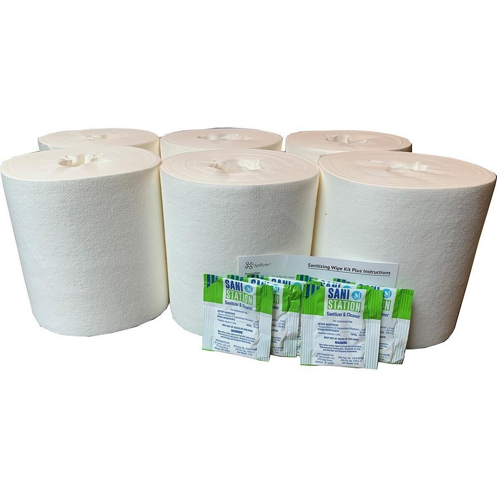 Spilfyter 74491WC 6 Dry Airlaid Wiper Rolls w/Cleaner Packets 300 Wipes per Roll