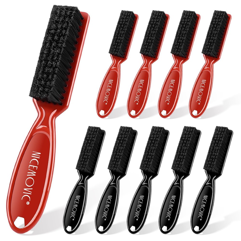 NICEMOVIC Barber Clipper Cleaning Brushes, 10 Pcs Plastic Handle Black&Red