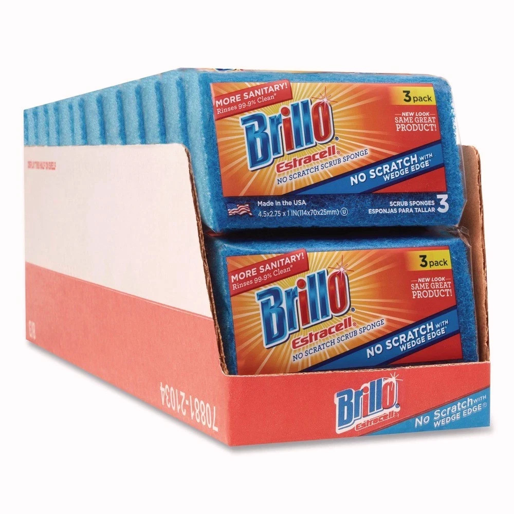 Brillo 21034 Estracell 4.5″ x 2.75″ No-Scratch Kitchen Sponges – Blue (8/CT) New