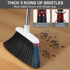 BSKLIN Broom and Dustpan Set for Home, 52″ Long Handle Standing Small, White