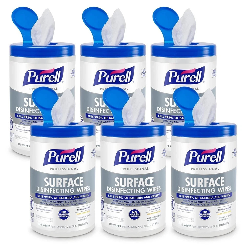 Pack of 6 Surface Disinfecting Wipes Citrus Scent, 110 Count Canister BB 12/2024