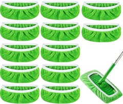12-Pack Reusable Coral Fleece Mop Pads Washable Wet Mopping Cloths and Green