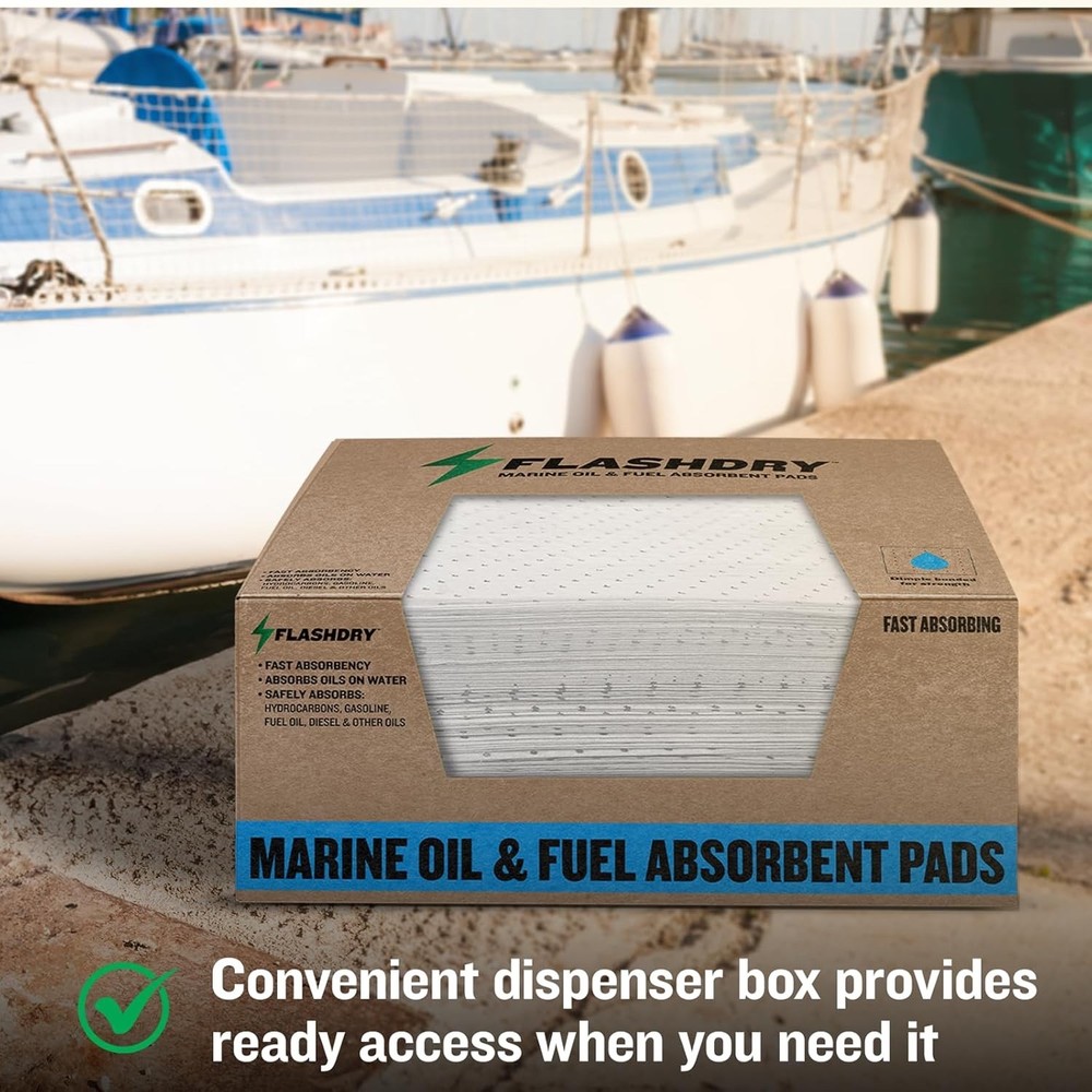 FLASH DRY Marine Oil & Fuel Absorbent Pads Spill Clean Up