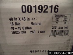 Qty= 250 (10/25 Rolls): Natural, 40-45 Gallon, 250/carton, 0019216