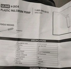 NEW ULINE H-2634 Plastic Pail/Drum Pump
