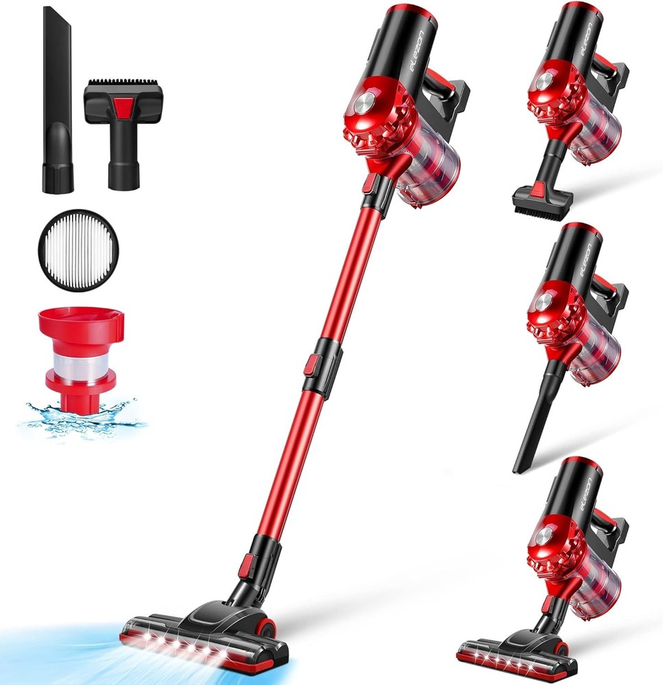 elezon A200 Cordless Vacuum Cleaner Rechargeable, Powerful Multi Cyclone Red