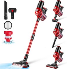 elezon A200 Cordless Vacuum Cleaner Rechargeable, Powerful Multi Cyclone Red