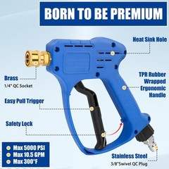 Stubby Swivel Pressure Washer Gun – 5000 PSI / 10 GPM with 3/8″ Male blue