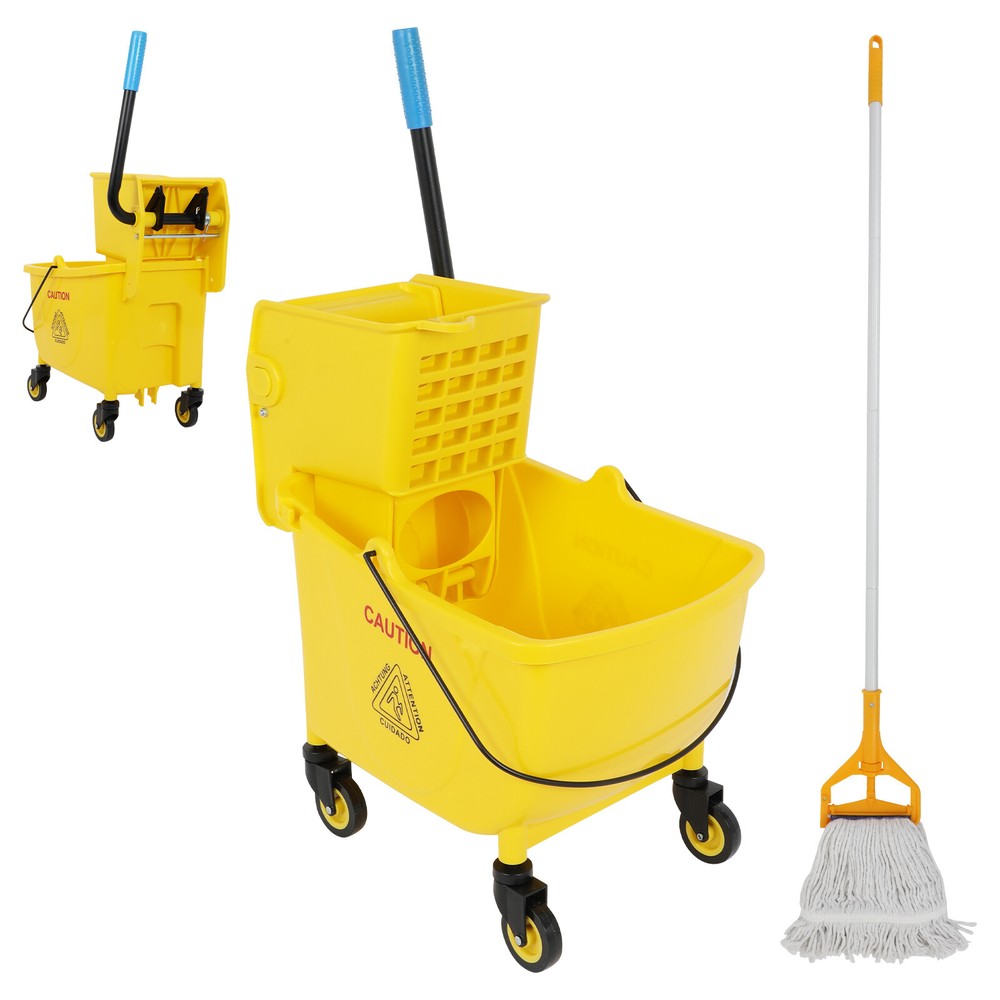 Commercial Mop Bucket with Wringer Side Press on Wheels, 35 Quart Mop Bucket wit