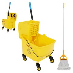 Commercial Mop Bucket with Wringer Side Press on Wheels, 35 Quart Mop Bucket wit