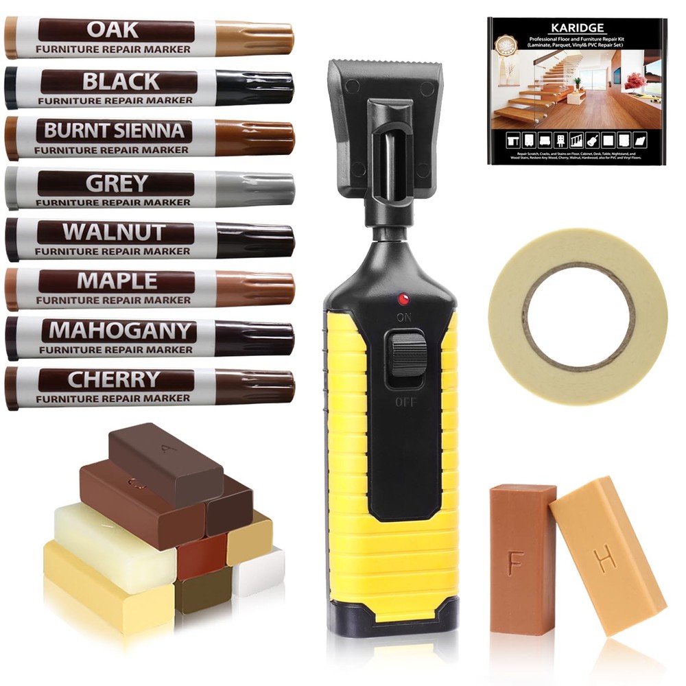Laminate Vinyl Floor Repair Kit with Heat Pen, 11 Colors Hardwood Black