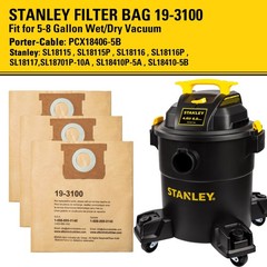 3 Pack STANLEY Filter Bag 19-3100, for 5-8 Gallon Wet/Dry (Pack of 3), Brown