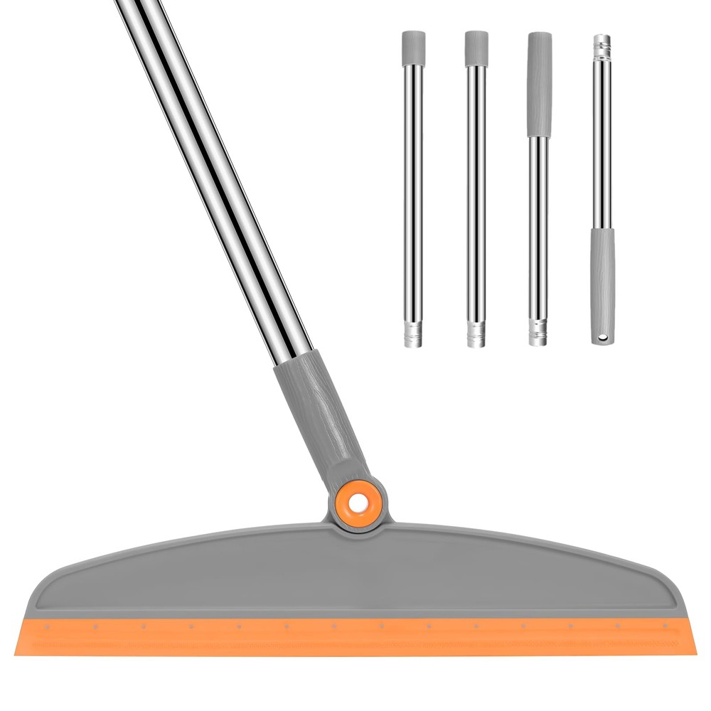 Multifunction Silicone Broom, 54 Inch Long Handle Floor Gray Orange