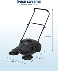 Garvee Walk-Behind Hand Push Floor Sweeper 25.6 in Manual Adjustable Handle