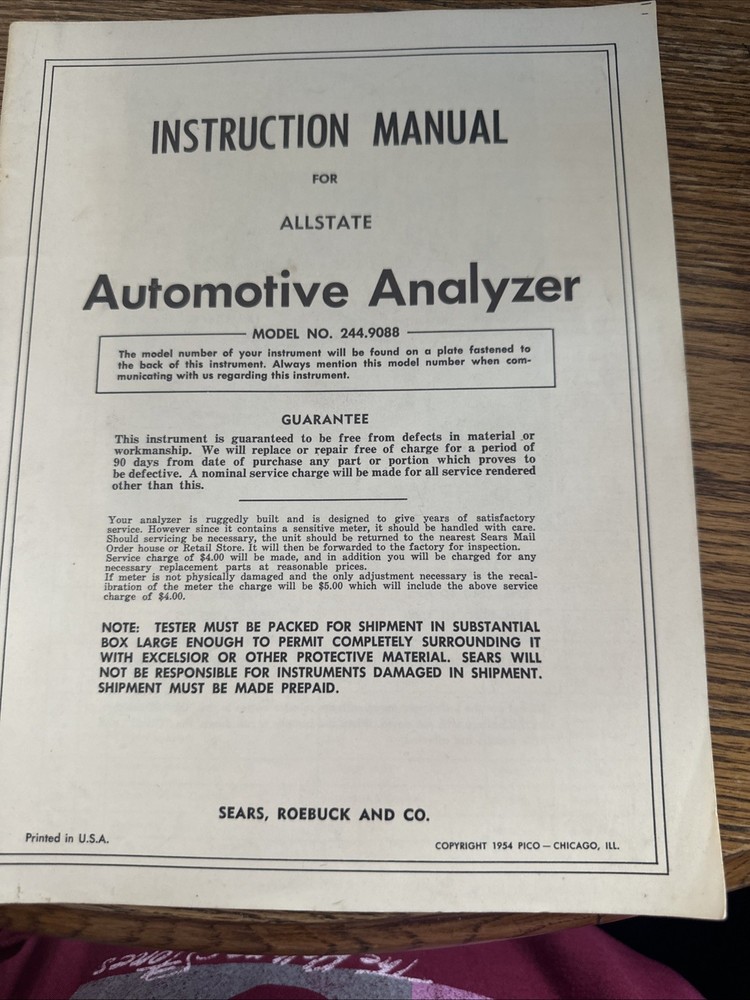 SEARS AUTOMOTIVE ANALYZER MANUAL MODEL 244.9088 Original.