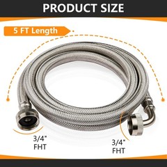 1-Pack HeSun 5 Ft Washing Machine Hose, 3/4″ FHT Stainless Steel Washer Hose …